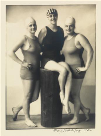 (OLYMPIC SWIMMERS) A pair of photographs depicting Frances Cowells Schroth, Ethelda Bleibtrey, and Irene Guest, 1920 Antwerp Olympic me